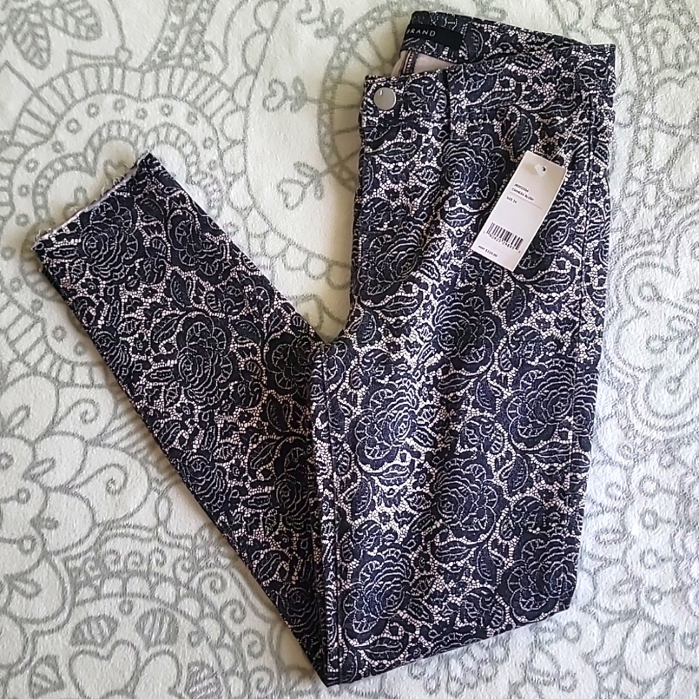 J Brand Size 26 Chimera Blush Crop Skinny Jeans Lace Print Design New